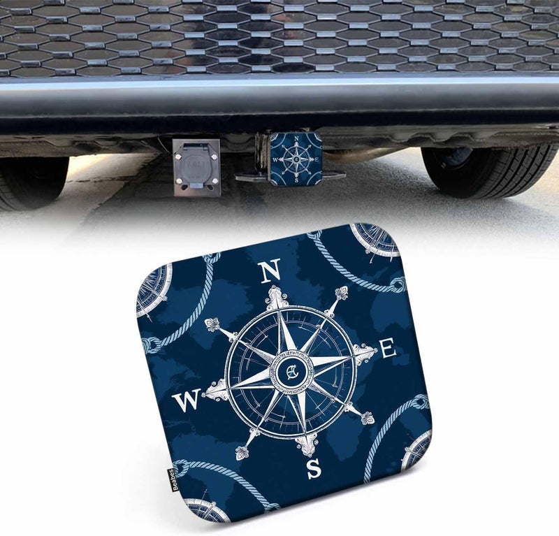 Beabes Trailer Hitch Covers Compass, World Map Nautical Wind Rose Compass Rope Knots Anti-Loss Hitch Cover Fits 2" Hitch Receivers for Trucks, Tough Receiver Tube Hitch Cover Plug for Cars, Blue - Image 1